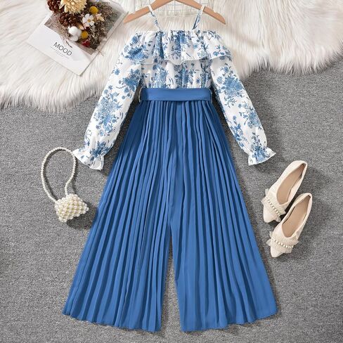 HIHA Girls Off The Shoulder Jumpsuit Pleated Pants Set Fall Winter Outfit Size 6-12 in Saudi Arabia