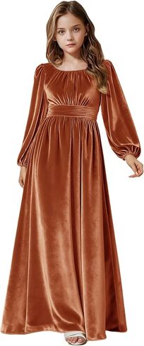 Girls Holiday Dress Velvet Long Sleeve Maxi Junior Bridesmaid Dresses Kids Christmas Dress Winter Formal Party Gown in Kuwait