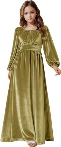 Girls Holiday Dress Velvet Long Sleeve Maxi Junior Bridesmaid Dresses Kids Christmas Dress Winter Formal Party Gown in Kuwait