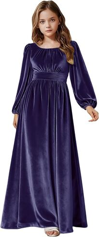 Girls Holiday Dress Velvet Long Sleeve Maxi Junior Bridesmaid Dresses Kids Christmas Dress Winter Formal Party Gown in Kuwait