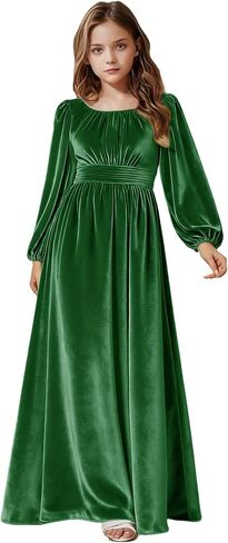 Girls Holiday Dress Velvet Long Sleeve Maxi Junior Bridesmaid Dresses Kids Christmas Dress Winter Formal Party Gown in Kuwait