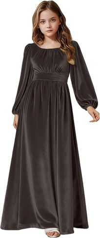 Girls Holiday Dress Velvet Long Sleeve Maxi Junior Bridesmaid Dresses Kids Christmas Dress Winter Formal Party Gown in Kuwait