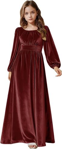 Girls Holiday Dress Velvet Long Sleeve Maxi Junior Bridesmaid Dresses Kids Christmas Dress Winter Formal Party Gown in Kuwait