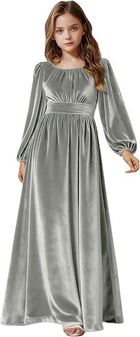 Girls Holiday Dress Velvet Long Sleeve Maxi Junior Bridesmaid Dresses Kids Christmas Dress Winter Formal Party Gown in Kuwait