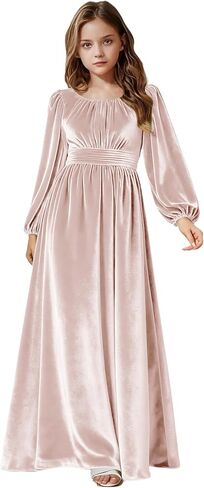 Girls Holiday Dress Velvet Long Sleeve Maxi Junior Bridesmaid Dresses Kids Christmas Dress Winter Formal Party Gown in Kuwait