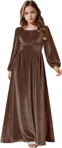 Girls Holiday Dress Velvet Long Sleeve Maxi Junior Bridesmaid Dresses Kids Christmas Dress Winter Formal Party Gown in Kuwait