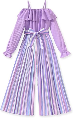 HIHA Girls Off The Shoulder Jumpsuit Pleated Pants Set Fall Winter Outfit Size 6-12 in Saudi Arabia