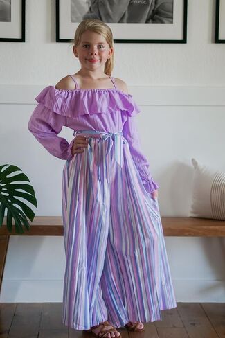 HIHA Girls Off The Shoulder Jumpsuit Pleated Pants Set Fall Winter Outfit Size 6-12 in Saudi Arabia
