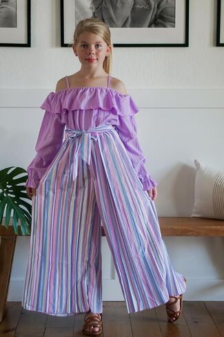 HIHA Girls Off The Shoulder Jumpsuit Pleated Pants Set Fall Winter Outfit Size 6-12 in Saudi Arabia