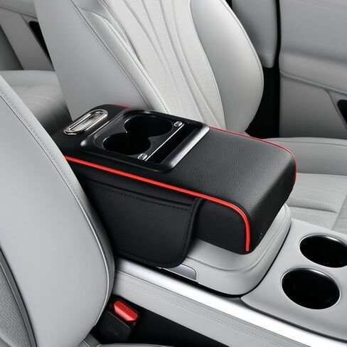 Armrest Box Pad for Car w/Type-C Charging Interface, Car Center Console Cover w/Cup Holder, Interior Car Accessories (Black-Red) in Saudi Arabia