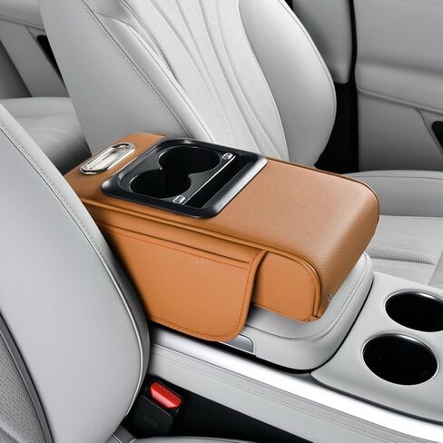 Armrest Box Pad for Car w/Type-C Charging Interface, Car Center Console Cover w/Cup Holder, Interior Car Accessories (Black-Red) in Saudi Arabia