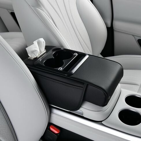Armrest Box Pad for Car w/Type-C Charging Interface, Car Center Console Cover w/Cup Holder, Interior Car Accessories (Black-Red) in Saudi Arabia