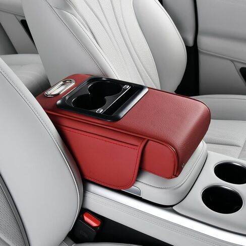 Armrest Box Pad for Car w/Type-C Charging Interface, Car Center Console Cover w/Cup Holder, Interior Car Accessories (Black-Red) in Saudi Arabia