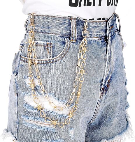Gold Pants Chains Biker Motorcycle Pants Jean Punk Long Key Chain Hip Hop Trousers Wallet Jeans Chain Double Layer Thorn Metal Chains for Men Women Daily Wear Fashion Trendy Wallet Keys in Saudi Arabia