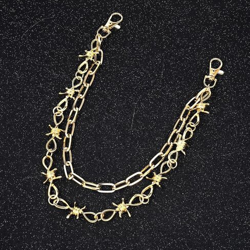Gold Pants Chains Biker Motorcycle Pants Jean Punk Long Key Chain Hip Hop Trousers Wallet Jeans Chain Double Layer Thorn Metal Chains for Men Women Daily Wear Fashion Trendy Wallet Keys in Saudi Arabia