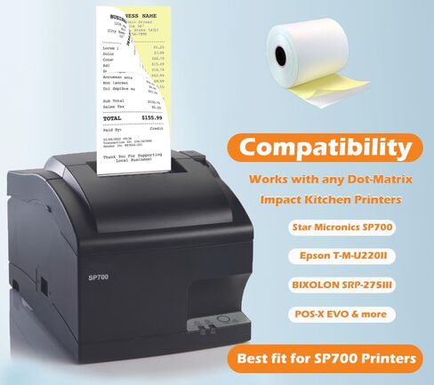 (32 Rolls) 2 Ply Carbonless Rolls 3" X 95 Feet White/Yellow Receipt Paper POS Cash Register Two Ply White/Canary for Star Micronics SP700 SP2000 UP389 Omni 480 TMU 220 250 Require Ribbons ERC30/34/38 in Saudi Arabia