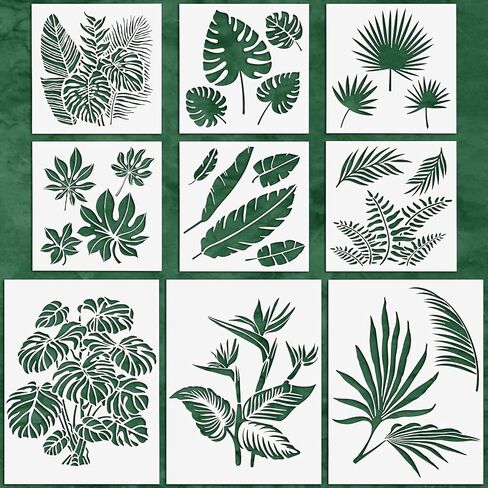 9 Pieces Reusable Painting Stencil tropical stencil Plastic Paint Stencils Summer Pattern Drawing Templates Stencils Reusable Craft Stencils for Painting (Sunflowers,5.9 x 5.9 Inches, 11 x 8.3 inches) in Saudi Arabia