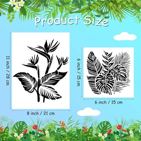 9 Pieces Reusable Painting Stencil tropical stencil Plastic Paint Stencils Summer Pattern Drawing Templates Stencils Reusable Craft Stencils for Painting (Sunflowers,5.9 x 5.9 Inches, 11 x 8.3 inches) in Saudi Arabia
