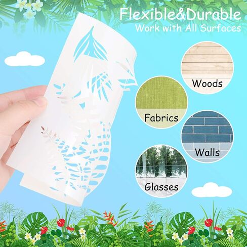 9 Pieces Reusable Painting Stencil tropical stencil Plastic Paint Stencils Summer Pattern Drawing Templates Stencils Reusable Craft Stencils for Painting (Sunflowers,5.9 x 5.9 Inches, 11 x 8.3 inches) in Saudi Arabia
