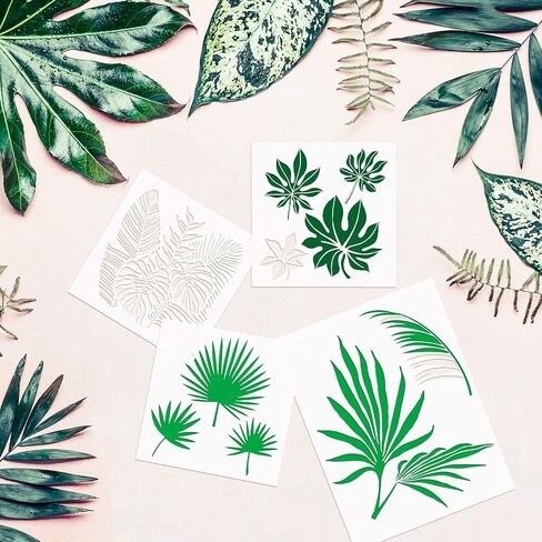9 Pieces Reusable Painting Stencil tropical stencil Plastic Paint Stencils Summer Pattern Drawing Templates Stencils Reusable Craft Stencils for Painting (Sunflowers,5.9 x 5.9 Inches, 11 x 8.3 inches) in Saudi Arabia