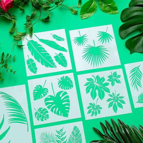9 Pieces Reusable Painting Stencil tropical stencil Plastic Paint Stencils Summer Pattern Drawing Templates Stencils Reusable Craft Stencils for Painting (Sunflowers,5.9 x 5.9 Inches, 11 x 8.3 inches) in Saudi Arabia