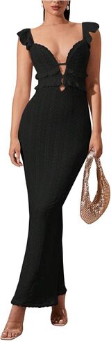 WDIRARA Women's Textured Cut Out Backless Bodycon Maxi Dress Ruffle Sleeveless Fishtail Cami Dresses in Saudi Arabia