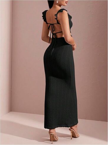 WDIRARA Women's Textured Cut Out Backless Bodycon Maxi Dress Ruffle Sleeveless Fishtail Cami Dresses in Saudi Arabia