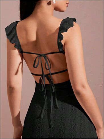 WDIRARA Women's Textured Cut Out Backless Bodycon Maxi Dress Ruffle Sleeveless Fishtail Cami Dresses in Saudi Arabia