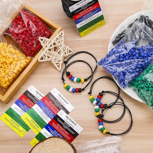 1400 Pcs Plan of Salvation Bracelet Kit Bead Bulk Wordless Faith Bracelet Black White Red Green Yellow Blue Clear Beads with 100 Yards Waxed Cotton Thread Cord Christian Beads for Bracelets in Kuwait