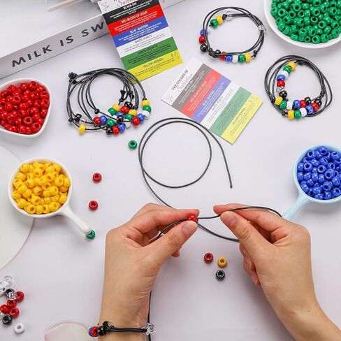 1400 Pcs Plan of Salvation Bracelet Kit Bead Bulk Wordless Faith Bracelet Black White Red Green Yellow Blue Clear Beads with 100 Yards Waxed Cotton Thread Cord Christian Beads for Bracelets in Kuwait