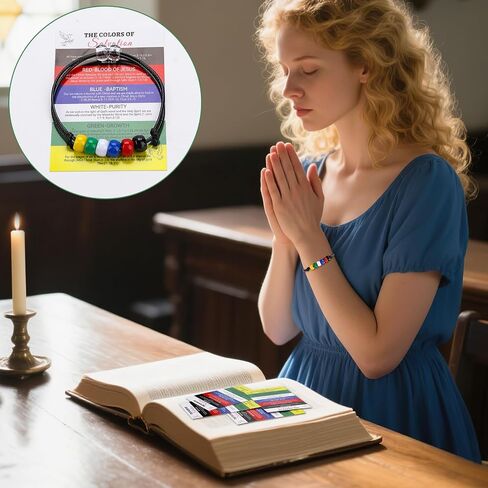 1400 Pcs Plan of Salvation Bracelet Kit Bead Bulk Wordless Faith Bracelet Black White Red Green Yellow Blue Clear Beads with 100 Yards Waxed Cotton Thread Cord Christian Beads for Bracelets in Kuwait