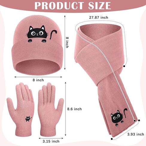 Geyoga Winter Beanie Cat Hat Scarf Gloves Knit Fleece Warmer Set for Men Women Christmas Cat Lover Gifts in Saudi Arabia