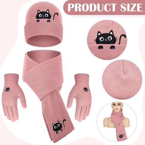 Geyoga Winter Beanie Cat Hat Scarf Gloves Knit Fleece Warmer Set for Men Women Christmas Cat Lover Gifts in Saudi Arabia
