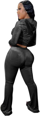 Yeshire Womens 2 Piece Outfits Velvet Sweatsuits Zip-up Hoodie Jacket Casual Jogging Set Tracksuit Set with Pockets in Kuwait