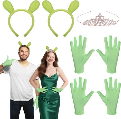 Mepase 5 Pcs Halloween Green Ogre Cosplay for Adults with Monster Ears Gloves Crown for Halloween Movie Couple Costume Party in Saudi Arabia
