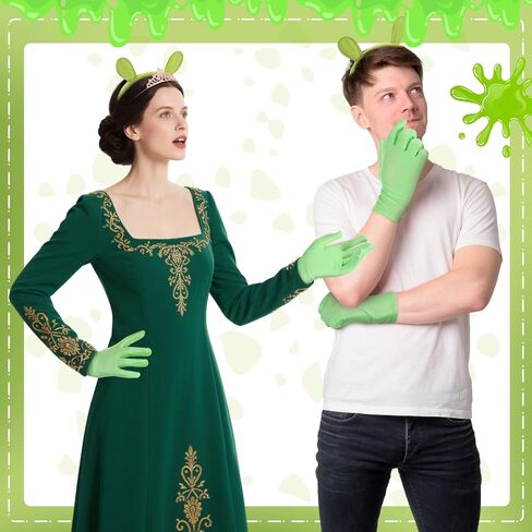 Mepase 5 Pcs Halloween Green Ogre Cosplay for Adults with Monster Ears Gloves Crown for Halloween Movie Couple Costume Party in Saudi Arabia