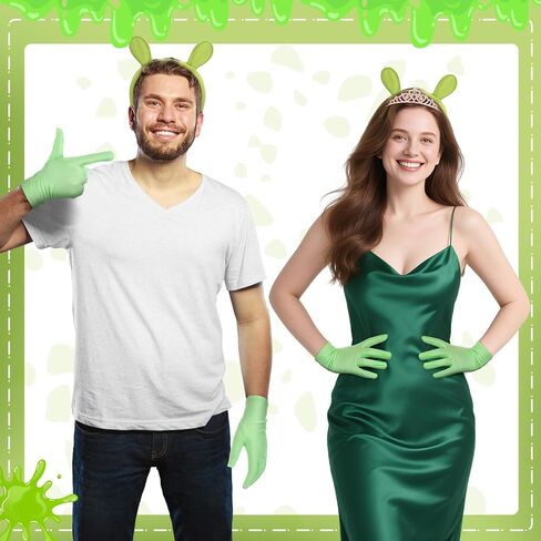 Mepase 5 Pcs Halloween Green Ogre Cosplay for Adults with Monster Ears Gloves Crown for Halloween Movie Couple Costume Party in Saudi Arabia