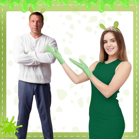 Mepase 5 Pcs Halloween Green Ogre Cosplay for Adults with Monster Ears Gloves Crown for Halloween Movie Couple Costume Party in Saudi Arabia