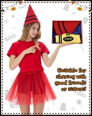 Mepase 4 Set Crayon Costumes for Women Colorful Tutu Skirt Gnome Cone Hat Crayon Socks for Halloween Group Team Costume Party Cosplay Accessories in Saudi Arabia