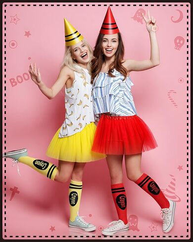 Mepase 4 Set Crayon Costumes for Women Colorful Tutu Skirt Gnome Cone Hat Crayon Socks for Halloween Group Team Costume Party Cosplay Accessories in Saudi Arabia