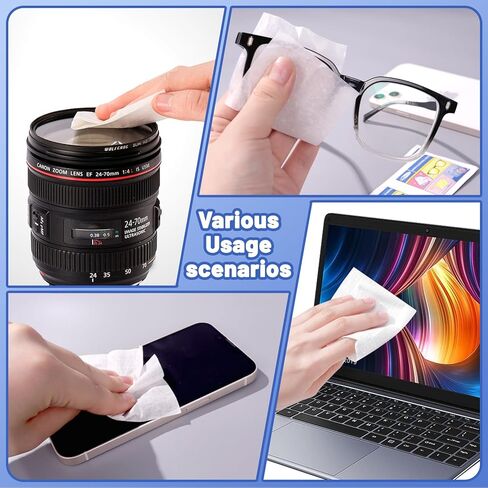 400 قطعة من مناديل تنظيف النظارات، مناديل تنظيف العدسات المبللة مسبقًا، شاشات الكمبيوتر وأجهزة الكمبيوتر المحمولة، الهواتف الذكية، العدسات البصرية، النظارات الواقية، وشاشة الساعة l سريعة الجفاف وخالية من الخدوش in Kuwait