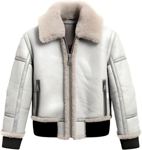 Mens Bomber Genuine Sheepskin Faux Fur Lined Warm Classy Leather Jacket | ASH WHITE in Saudi Arabia
