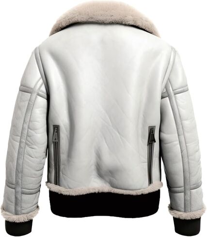 Mens Bomber Genuine Sheepskin Faux Fur Lined Warm Classy Leather Jacket | ASH WHITE in Saudi Arabia