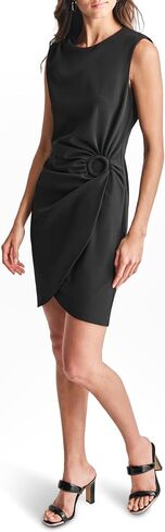 DKNY Women's Sleeveless Jewel Neck Mini Ruched Bodice Scuba Crepe Dress in Saudi Arabia