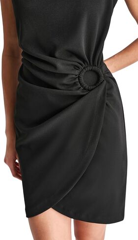 DKNY Women's Sleeveless Jewel Neck Mini Ruched Bodice Scuba Crepe Dress in Saudi Arabia