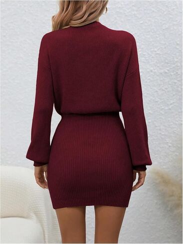 Verdusa Ribbed Knit Sweater Dress for Women Long Sleeve Pullover Bodycon Mini Short Dress in Saudi Arabia