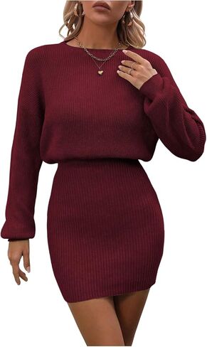 Verdusa Ribbed Knit Sweater Dress for Women Long Sleeve Pullover Bodycon Mini Short Dress in Saudi Arabia