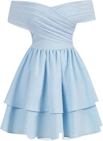 Floerns Women's Off Shoulder A Line Dress Wrap Front Party A Line Tiered Dress in Saudi Arabia