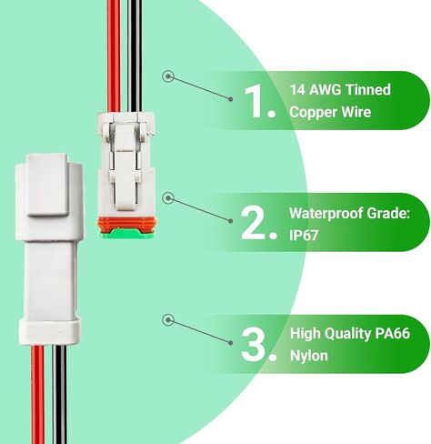 14 AWG 2 دبوس DT موصل، 2 سلك موصلات كهربائية مقاومة للماء للسيارات، 14 مقياس ذكر وأنثى توصيل سريع لقارب شاحنة السيارة - 4 عبوات in Kuwait