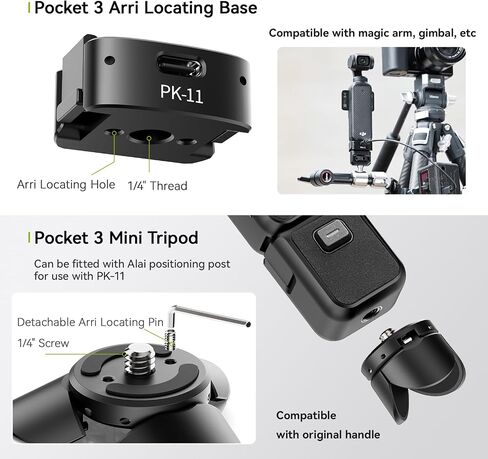 Ulanzi PK-11 Pocket 3 قاعدة محول الشحن لـ DJI Osmo Pocket 3 ، منفذ الوظيفة الكاملة من النوع C مع ثقب المسمار 1/4 ، التوافق: Osmo Pocket 3 ، Black in Saudi Arabia